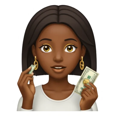 black girl holding money to ear with grills sticker
