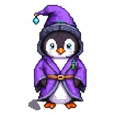 penguin character as a wizard with purple robe and pointy hat sticker
