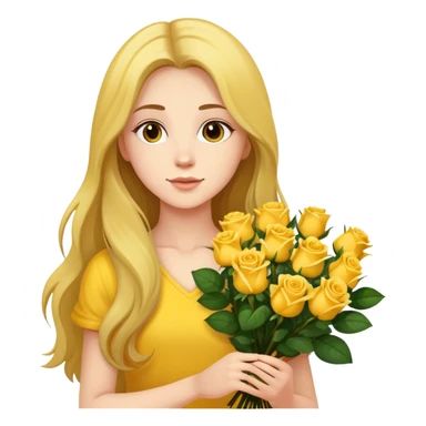 Beautiful girl with long hair holding a bouquet of yellow roses sticker