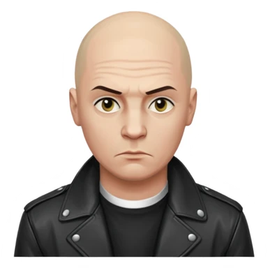 Bald Russian 1990s gangster emoji, leather jacket, , serious face sticker