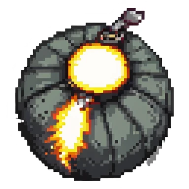 Classic round black bomb with lit fuse, white highlight, simple pixel art style sticker