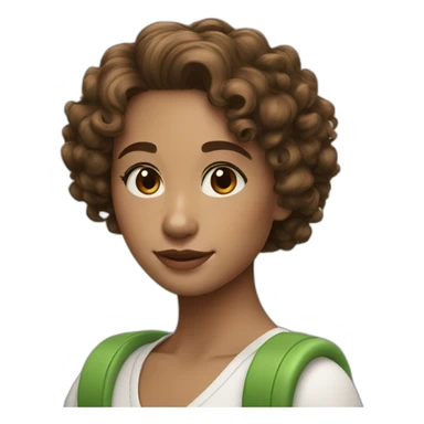curly girl with brown bob hair brown eyes in AirPods Pro green sticker