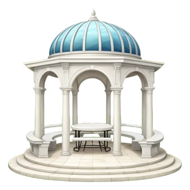 White luxurious expensive shiny new brilliant gorgeous marble pavilion  with benches and a garden sticker