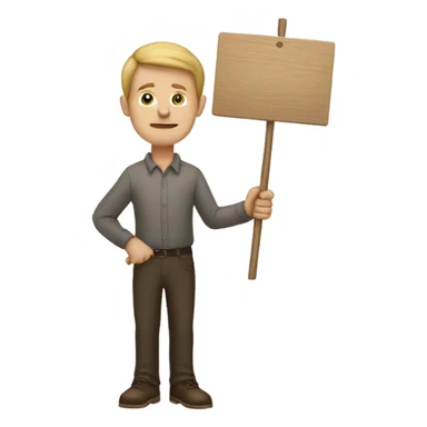white man holding placard on stick sticker