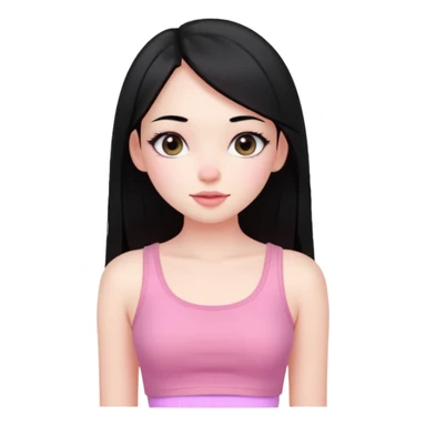Cute girl with black hair long straight with pale skin and with pink crop top coquette sticker