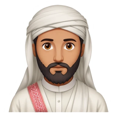 Saudi man with sharp features, wearing a white thobe and a red shemagh, wide beard sticker
