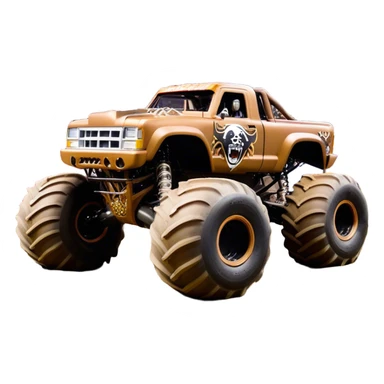 Monster Mutt - Monster Jam (Model Year: 2021) (Iconic colour: Brown with dog features) - A unique monster truck with playful, dog-inspired design cues. The vehicle is painted in warm brown tones and features subtle dog motifs (such as a stylized snout or ear shapes). It should blend the rugged power of a monster truck with quirky, endearing canine features. sticker