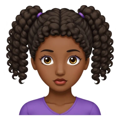 emoji sucking its lips in with one eyebrow up and the other one down dark skin and curly hair in one ponytail with eyelashes up to her hair sticker