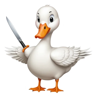 white goose with an angry expression holding a knife in its beak sticker