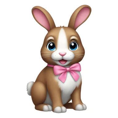 cute brown bunny with pink bow, one leg white, other gray, blue eyes, more light sticker
