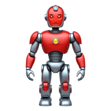 shiny muscular robot with a red police light head, facing left, emoji style sticker