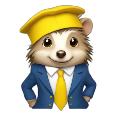 A hedgehog student in a suit in the color of the Ukrainian flag in a square academic cap sticker