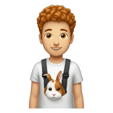 Garçon avec cheveux bouclé roux avec un lapin noir et blanc sticker