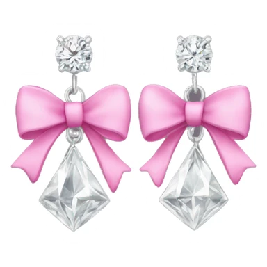 Silver diamond earrings with a pink bow sticker