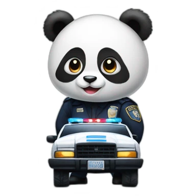 panda standing beside a police car sticker