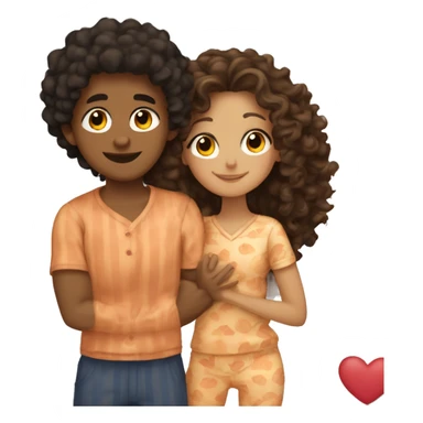 a curly brown haired girl slightly tanned hugging a tanned guy with curly black hair wearing cute pjs sticker