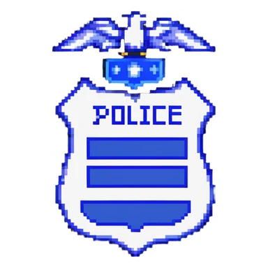 Blue and white police-style badge with MODERATOR text sticker