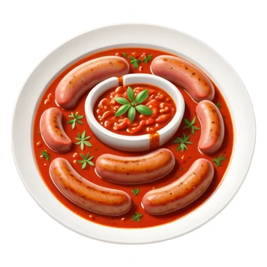emoji of Rougail saucisse meal. Typical Reunion island meal consisted of Sliced sausage in tomato sauce (strong red color) with thym  sticker