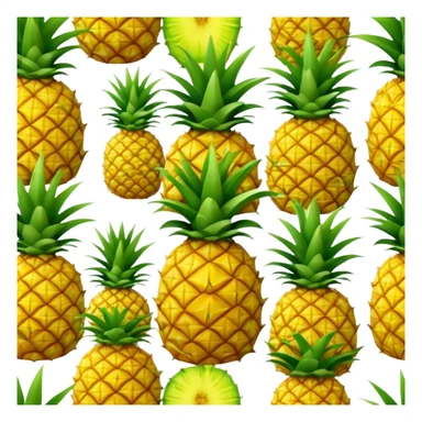 Cinematic Realistic Pineapple Emoji, Tropical and vibrant, with a golden-yellow textured skin and a crown of spiky green leaves on top. The body of the fruit is sharply geometric, its surface rich with natural patterns. Soft glowing outline, capturing the essence of exotic sweetness and tropical flair in a fresh pineapple! sticker