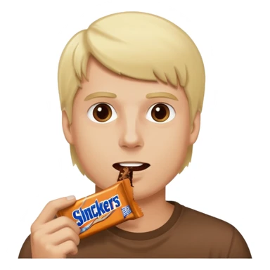 men with blond hairs eat a snickers sticker