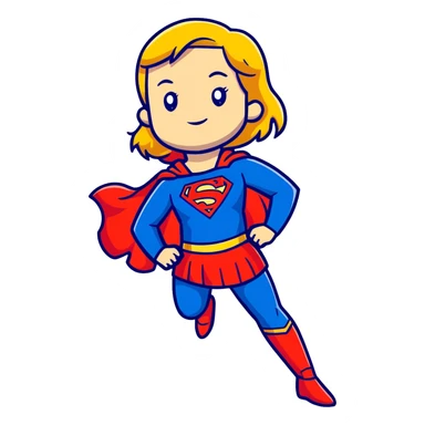 Supergirl superhero full body, blue suit with red cape and S emblem sticker