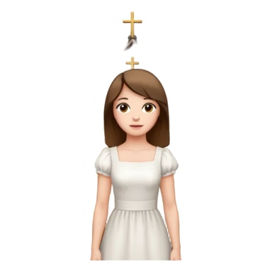 woman next to a church, surrounded by a fence sticker