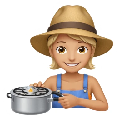 A camper boiling water on a portable stove, enjoying the outdoor breeze.
 sticker