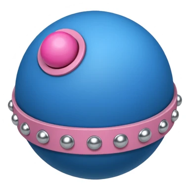 Blue ball for the gag on a ball gag with a white attachment collar with  pink  studs sticker