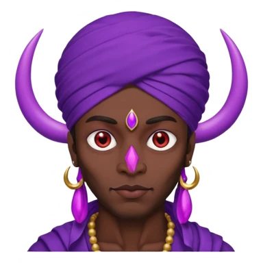 Con el planeta Saturno 🪐 (esto tiene que ser el elemento más importante) , un moro con turbante 👳🏾‍♂️ y la cara del diablo morada esta 😈  sticker