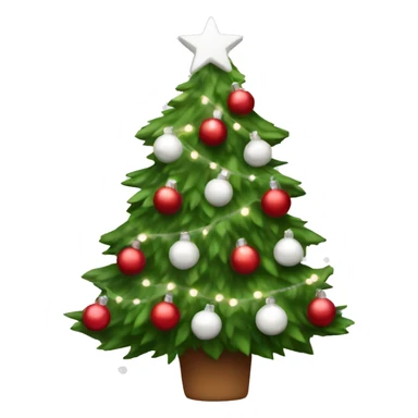 Christmas tree with red and white ornaments and white twinkle lights sticker