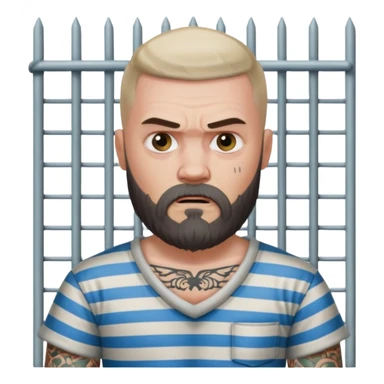 angry tattooed bearded white boy male prisoner with prison cell bg sticker