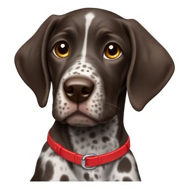 Dark Brown spotted German short haired pointer puppy with ticking with red collar  sticker