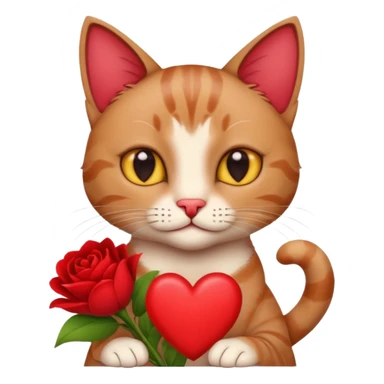 Male cat holding red flowers and heart sticker