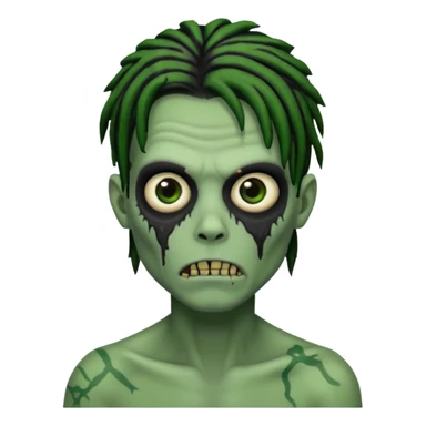 make a zombie boy emoji (headshot only) that has black dreads with green skin and some facial scars sticker