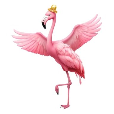 Flamingo wearing gold chain doing a peace sign with wing sticker