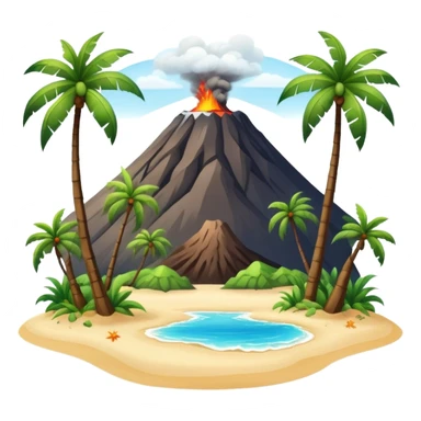 Tropical Hawaiian island with palm trees, volcano, and beach sticker
