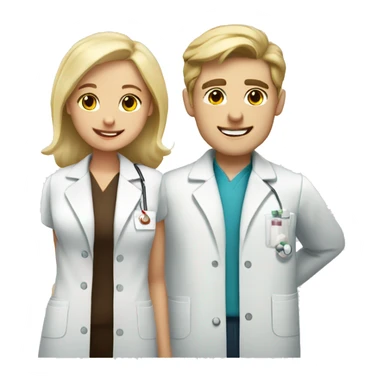 blonde female pharmacist and white male chemist with dark brown hair in love sticker