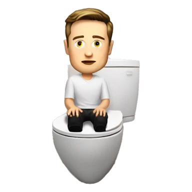 Elon musk sitting on a toilet with sunset sticker