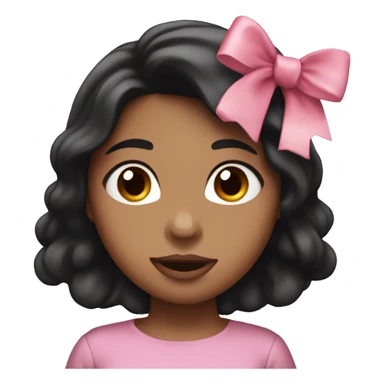 Woman with brown skin, long and shiny black hair with a pink bow, throwing a kiss sticker