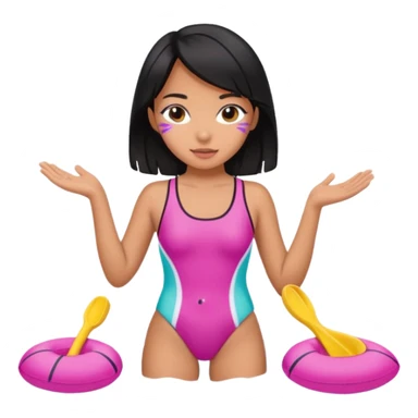 Hawaiian girl with black hair with pink highlights and a swimsuit sticker