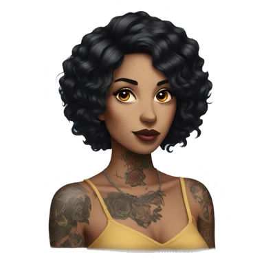 black haired beauty with tattoos portrait sticker