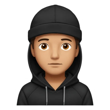 Guy wearing a black hoodie and a black cap his eyes hunter eyes brown and his skin white but tanned  sticker