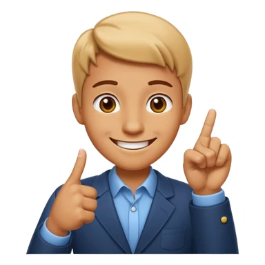 emoji of a cheerful cartoon person pointing down at the ground with both hands — standing straight, smiling confidently, arms bent and both index fingers extended downward — simple background, bright lighting, clean expressive Apple emoji design, playful and clear “here” meaning sticker