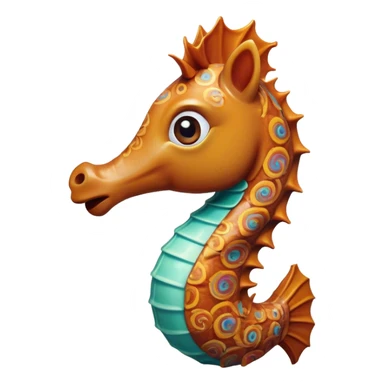 Cinematic Realistic Comical Sea Horse Portrait Emoji, Head tilted dramatically with an exaggeratedly amused expression, featuring a striking, finely detailed body with bold, whimsical patterns and wide, expressive eyes full of playful disbelief, rendered with natural, vibrant hues and realistic texture; high shine, dramatic yet playful, styled with an air of cheeky aquatic mischief, soft glowing outline, capturing the essence of a spirited and over‐the‐top sea horse that looks ready to bob its way into viral fame! sticker
