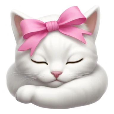 Cute sleeping white cat with a pink bow on its head sticker