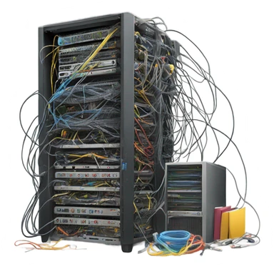 an untidy computer rack sticker