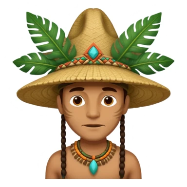 an man wearing a large leaf tribal hat sticker