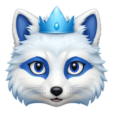 a artic Fox head with a small, thin, dark blue crown, light blue eyeliner, and blue eyes sticker
