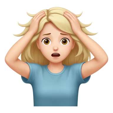 The girl pulls her hair down with her hands and is very surprised sticker