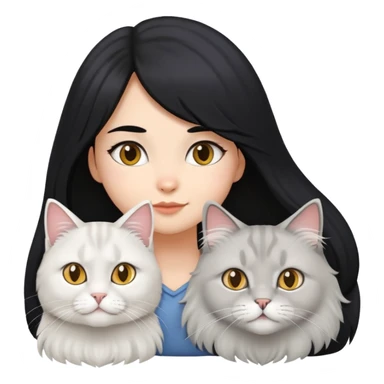 black hair girl with a grey longhair cat and a british white longhair and a british longhair golden cat sticker